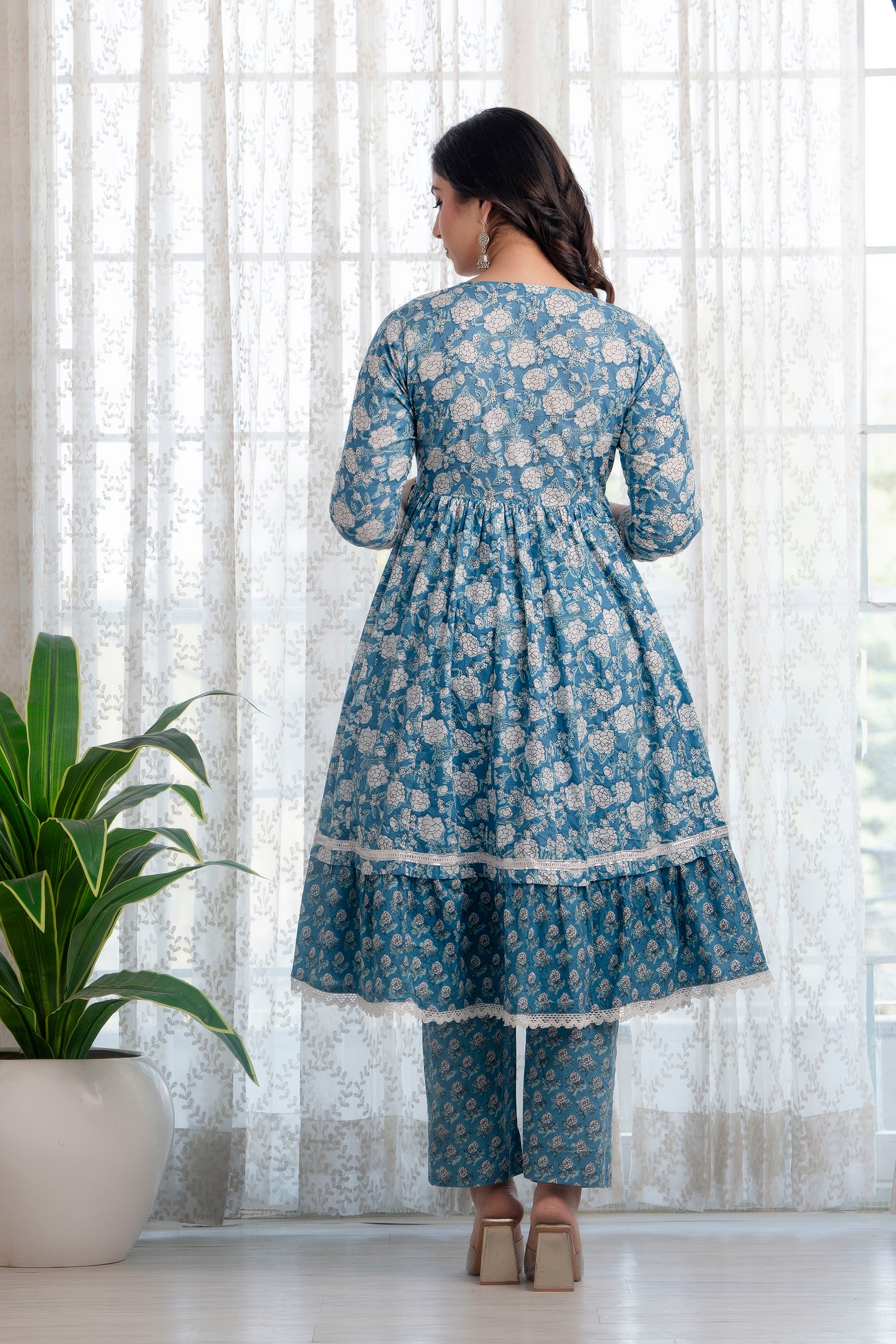 Blue Printed Cotton Suit with Dupatta