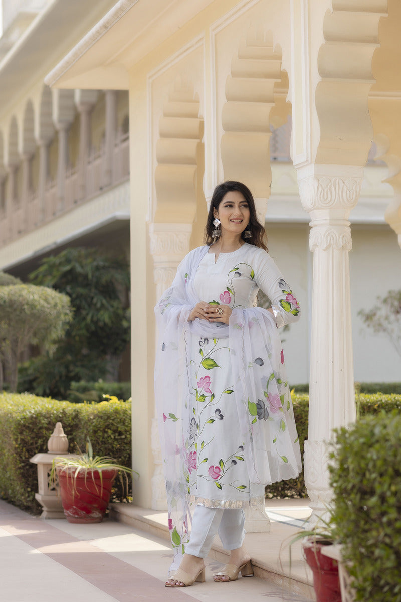 Blue Hand Painted Cotton Suit with Dupatta