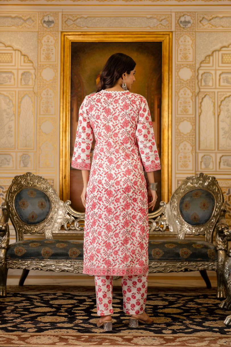 Pink Printed Cotton Suit with Dupatta