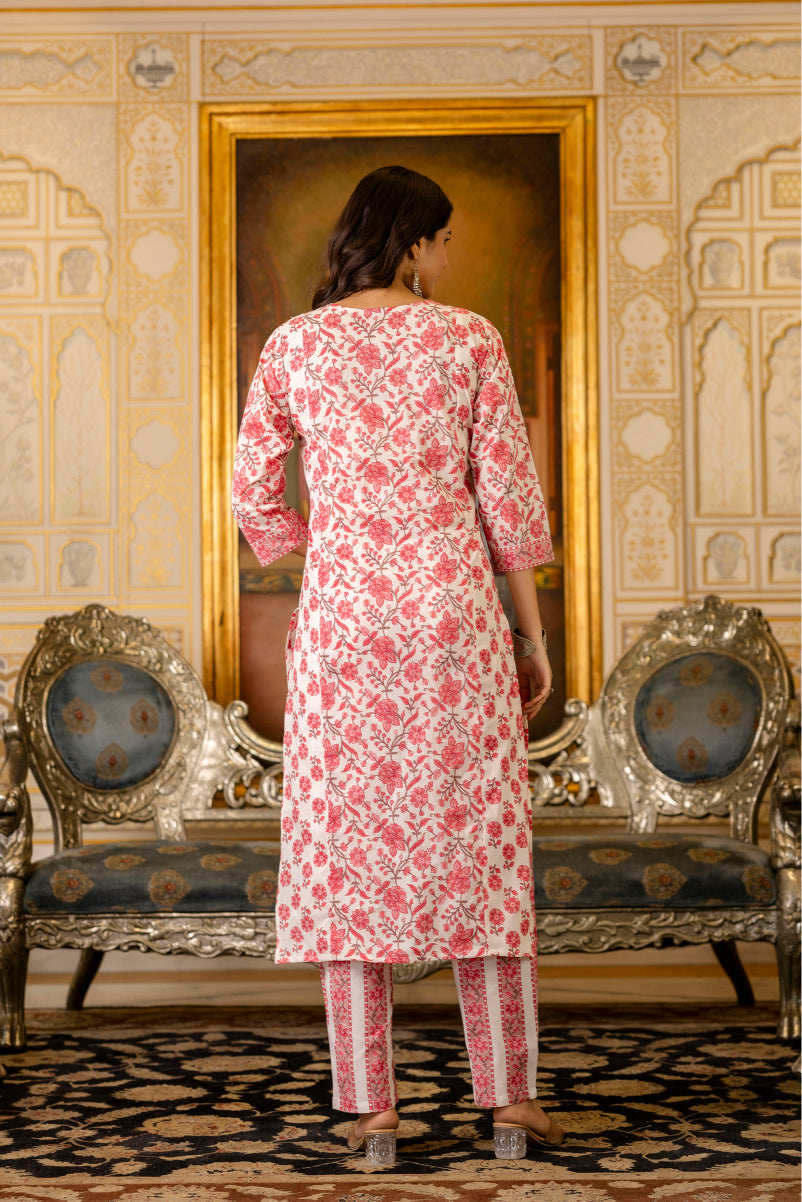 Pink Printed Cotton Suit with Dupatta