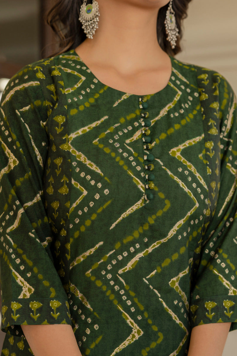 Green Printed Chanderi Suit with Dupatta