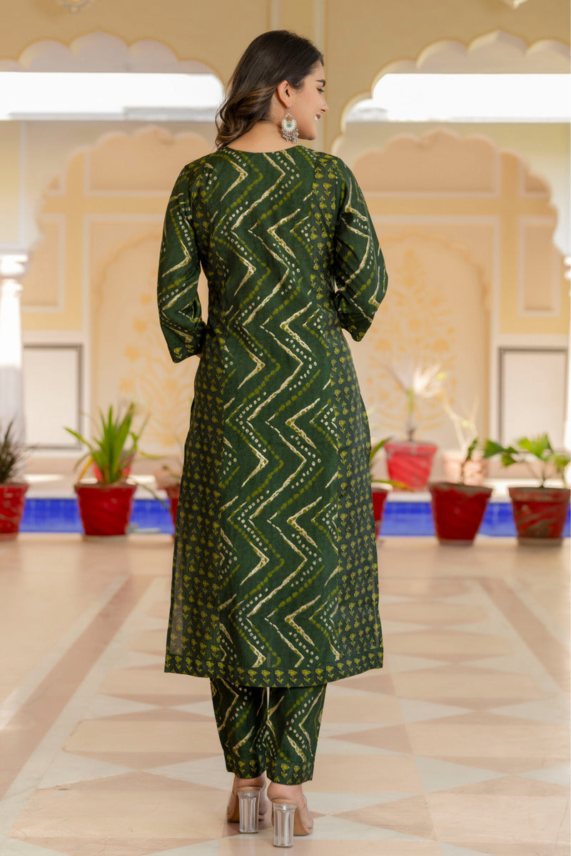 Green Printed Chanderi Suit with Dupatta