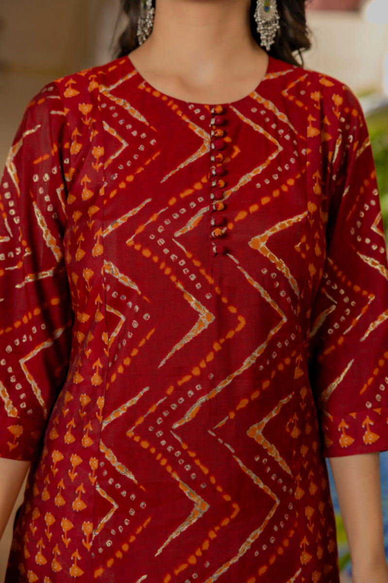 Red Printed Chanderi Suit with Dupatta