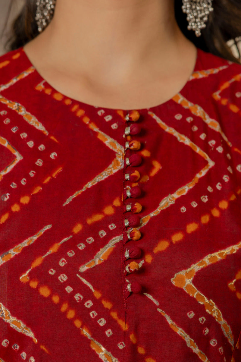 Red Printed Chanderi Suit with Dupatta