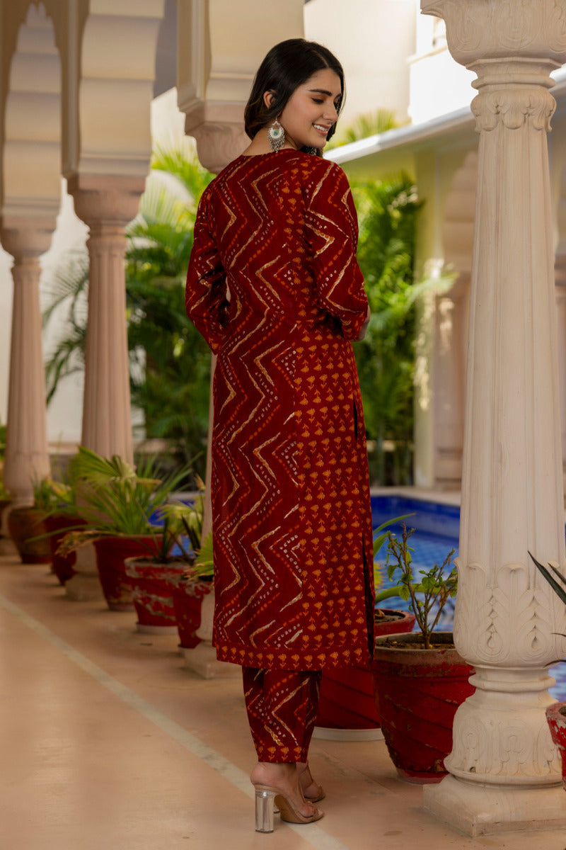 Red Printed Chanderi Suit with Dupatta