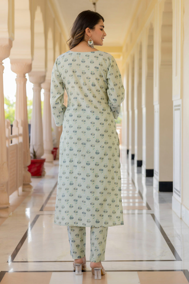 Green Printed Chanderi Suit with Dupatta