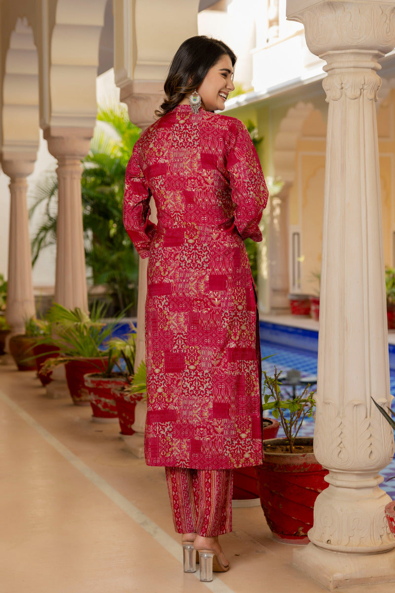 Pink Printed Chanderi Suit with Dupatta