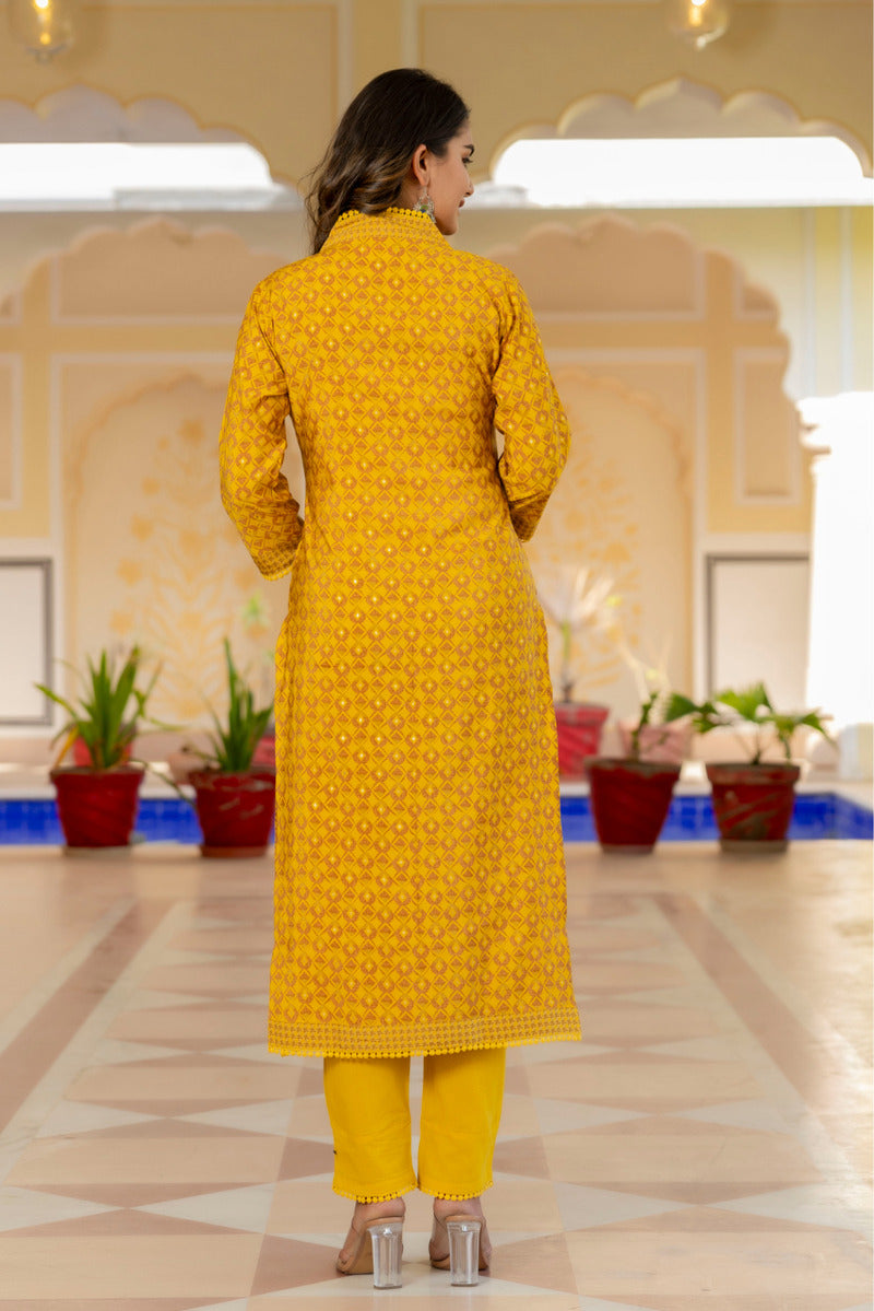 Yellow Printed Chanderi Suit with Dupatta