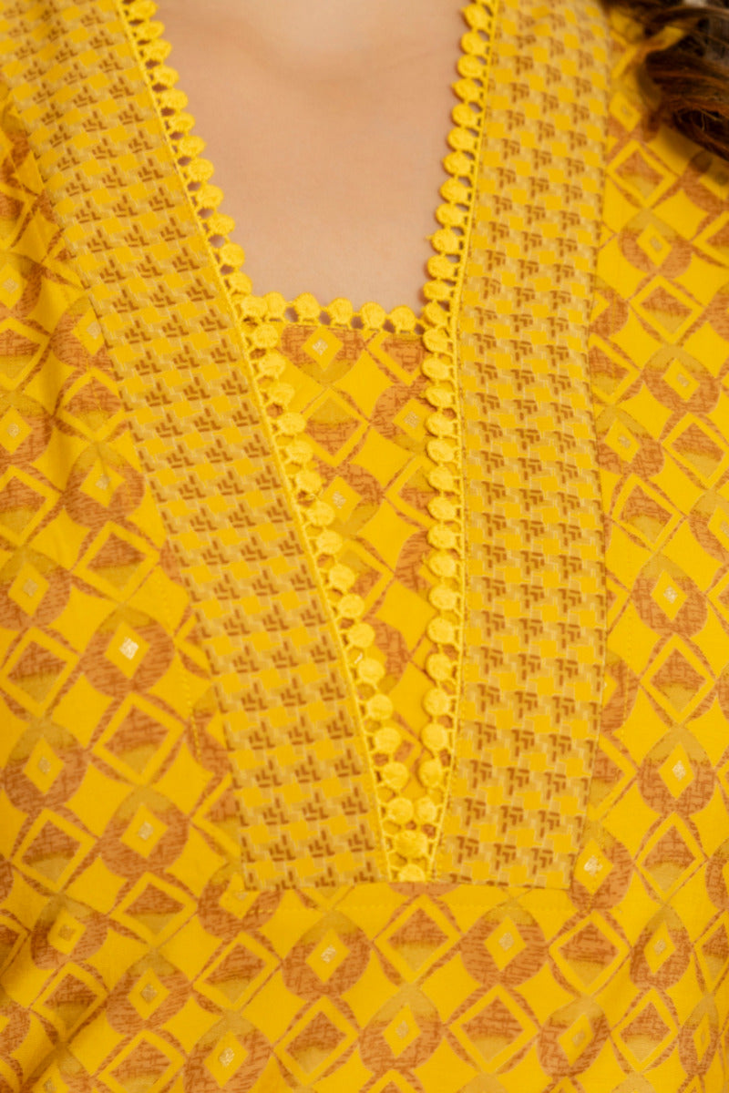 Yellow Printed Chanderi Suit with Dupatta