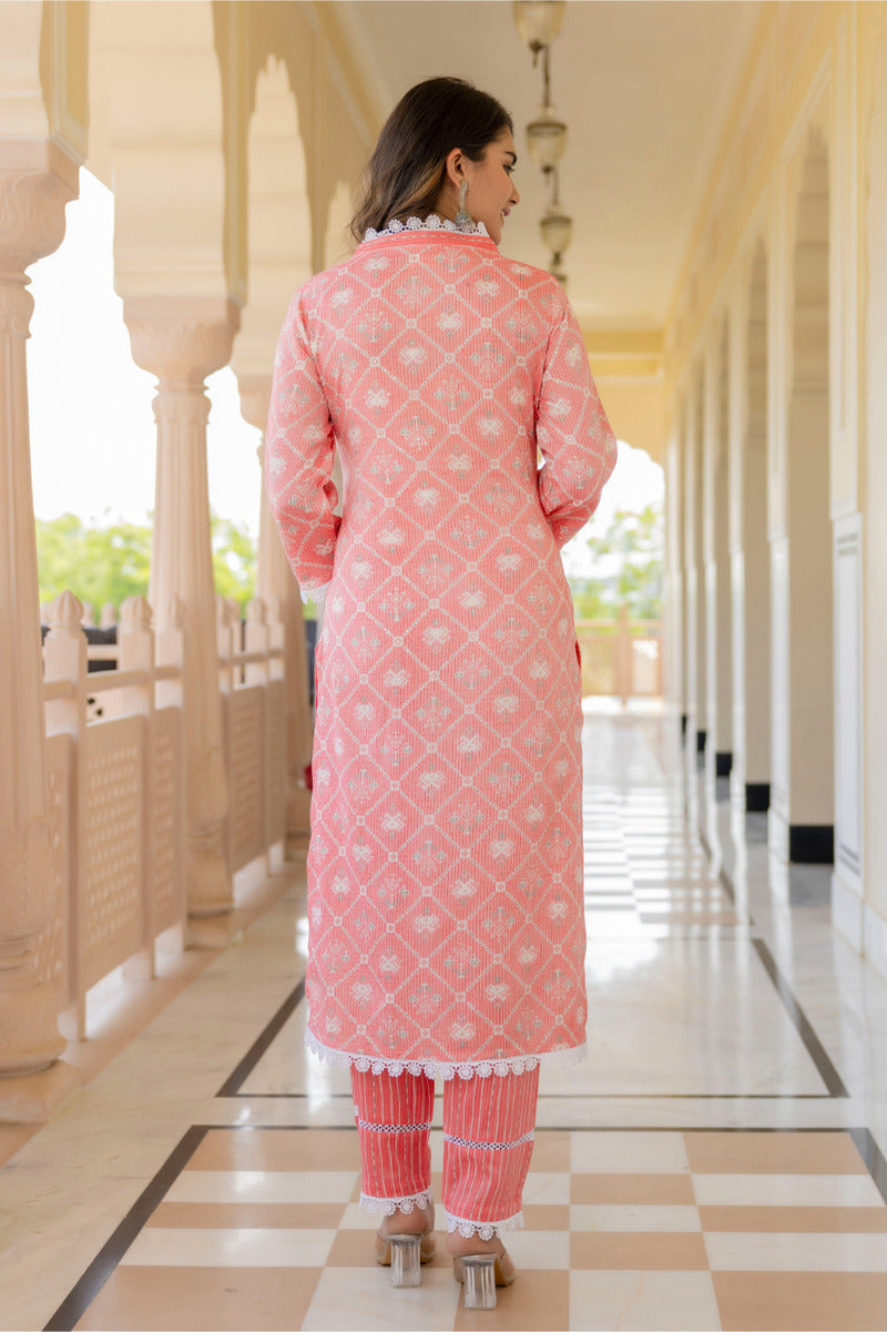 Pink Printed Chanderi Suit with Dupatta