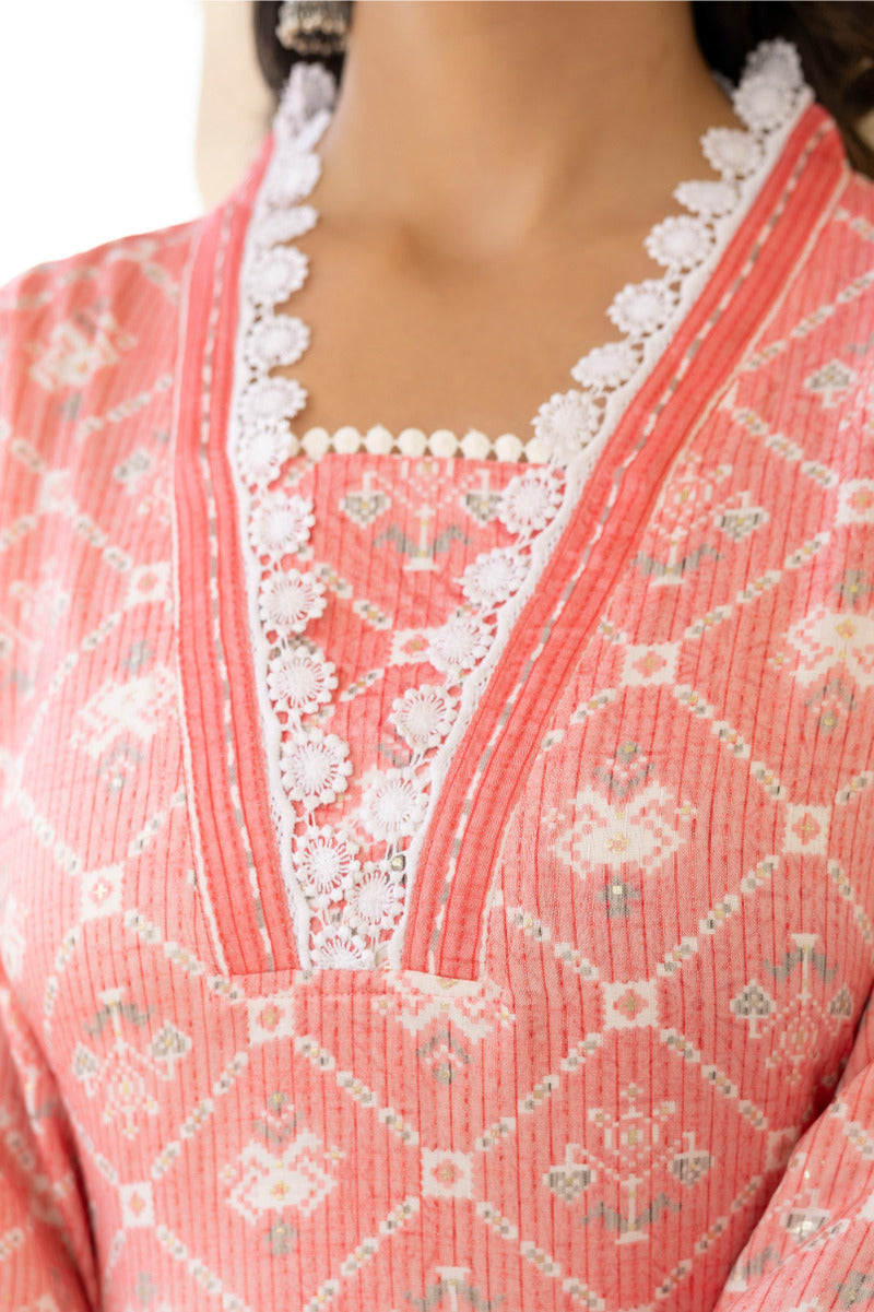 Pink Printed Chanderi Suit with Dupatta