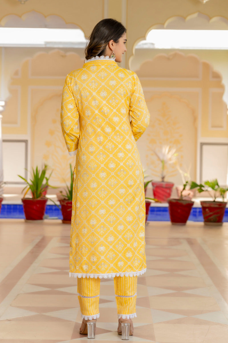 Yellow Printed Chanderi Suit with Dupatta