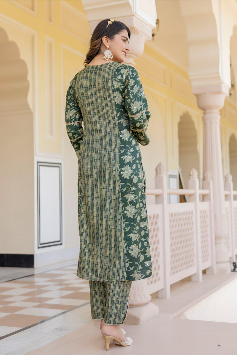 Green Printed Chanderi Suit with Dupatta