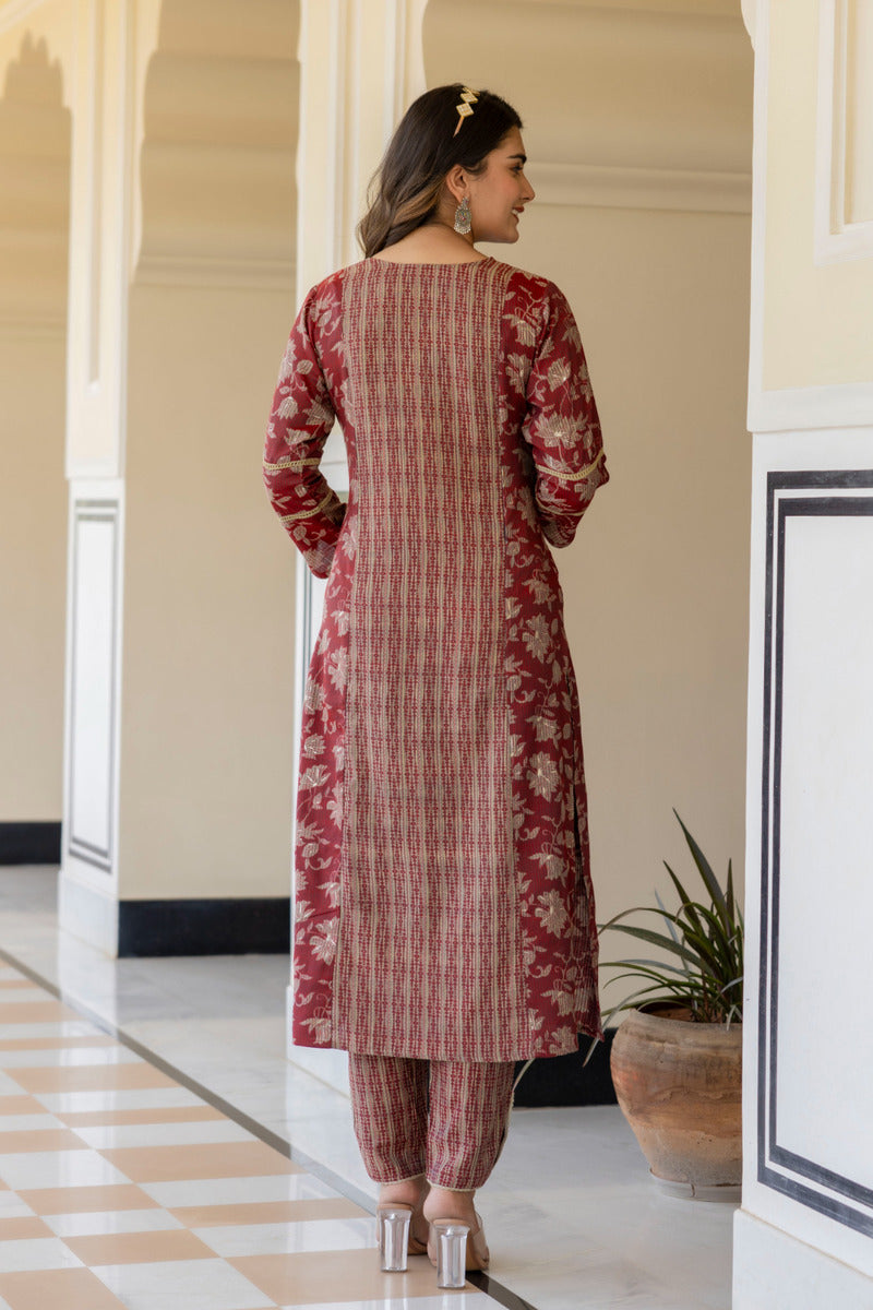 Red Printed Chanderi Suit with Dupatta