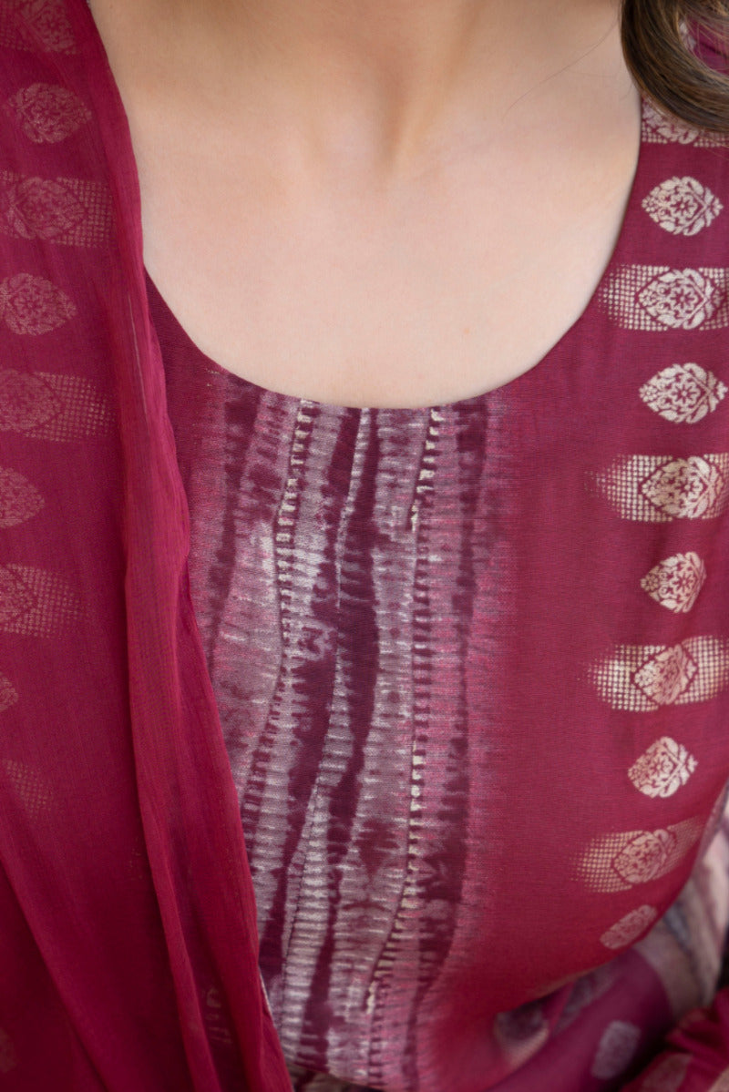 Red Printed Chanderi Suit with Dupatta