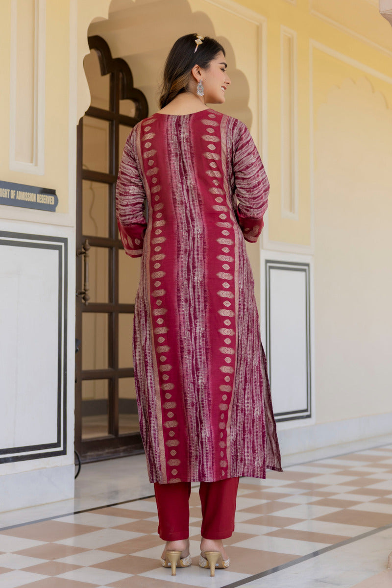 Red Printed Chanderi Suit with Dupatta