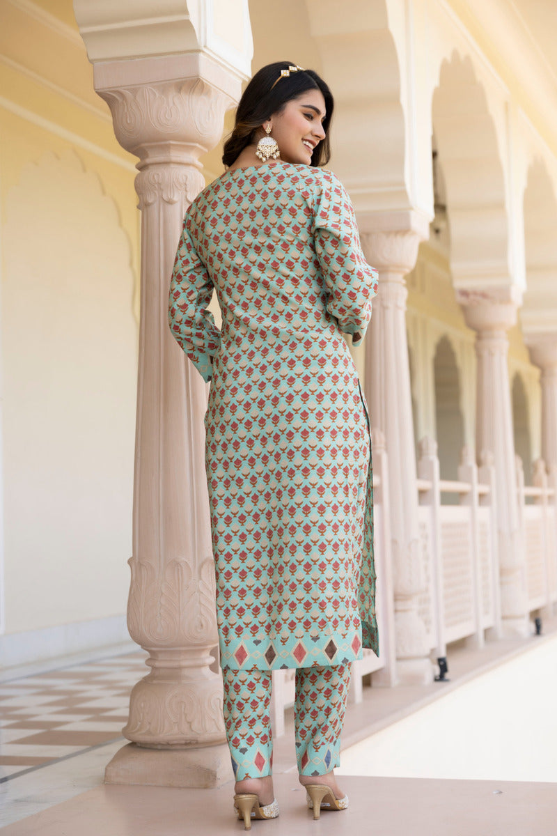 Blue Printed Chanderi Suit with Dupatta