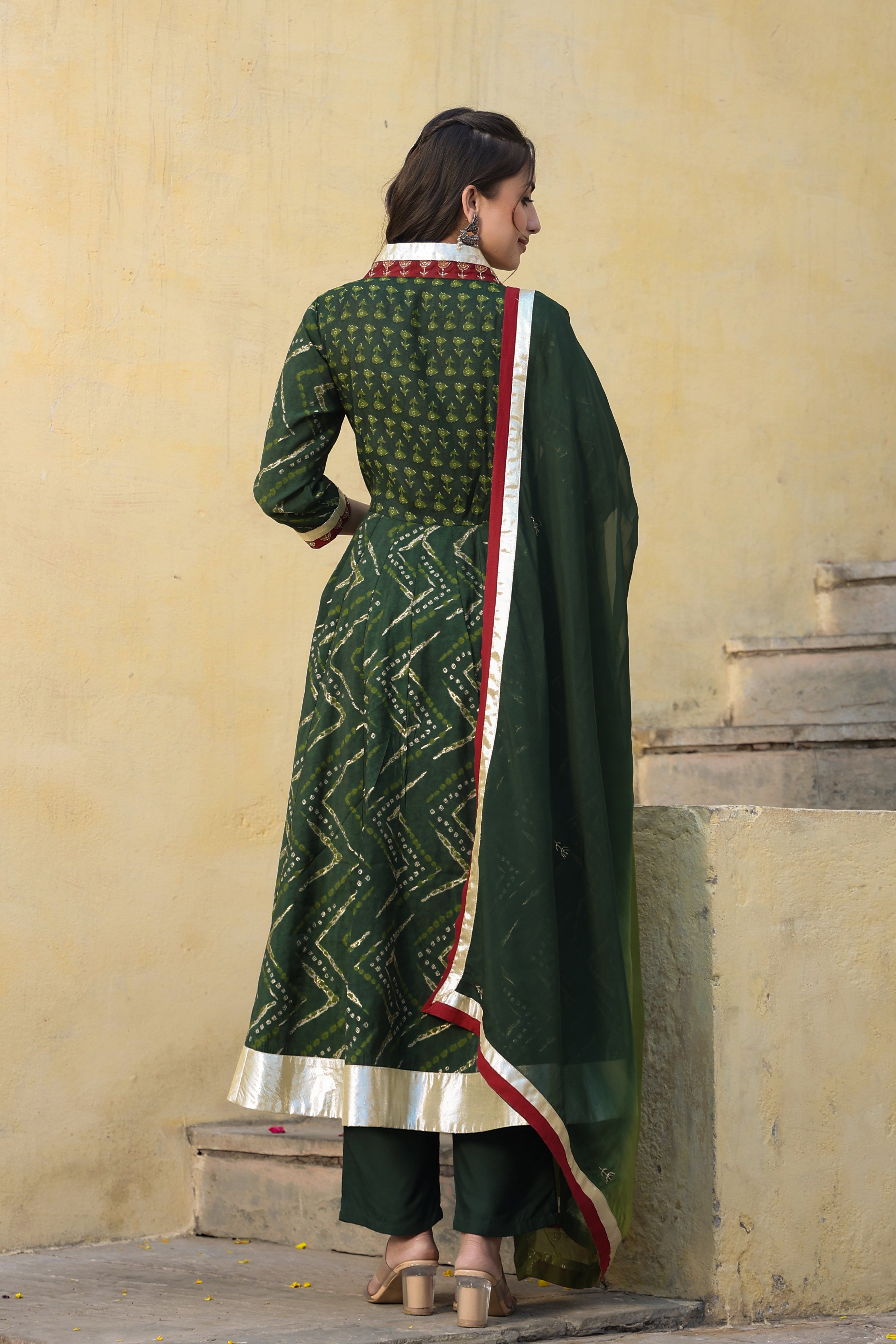 Green Printed Chanderi Suit with Dupatta