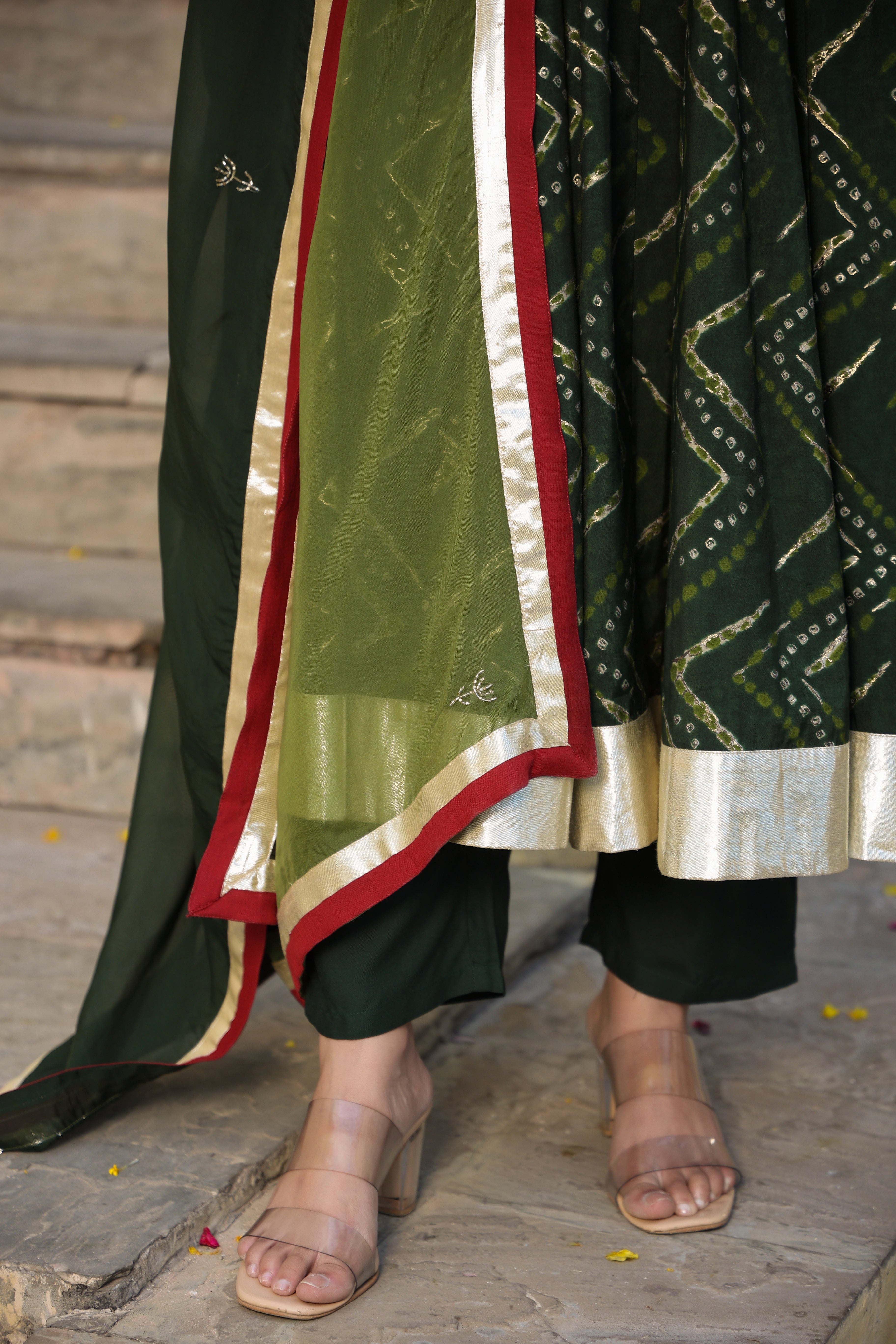 Green Printed Chanderi Suit with Dupatta