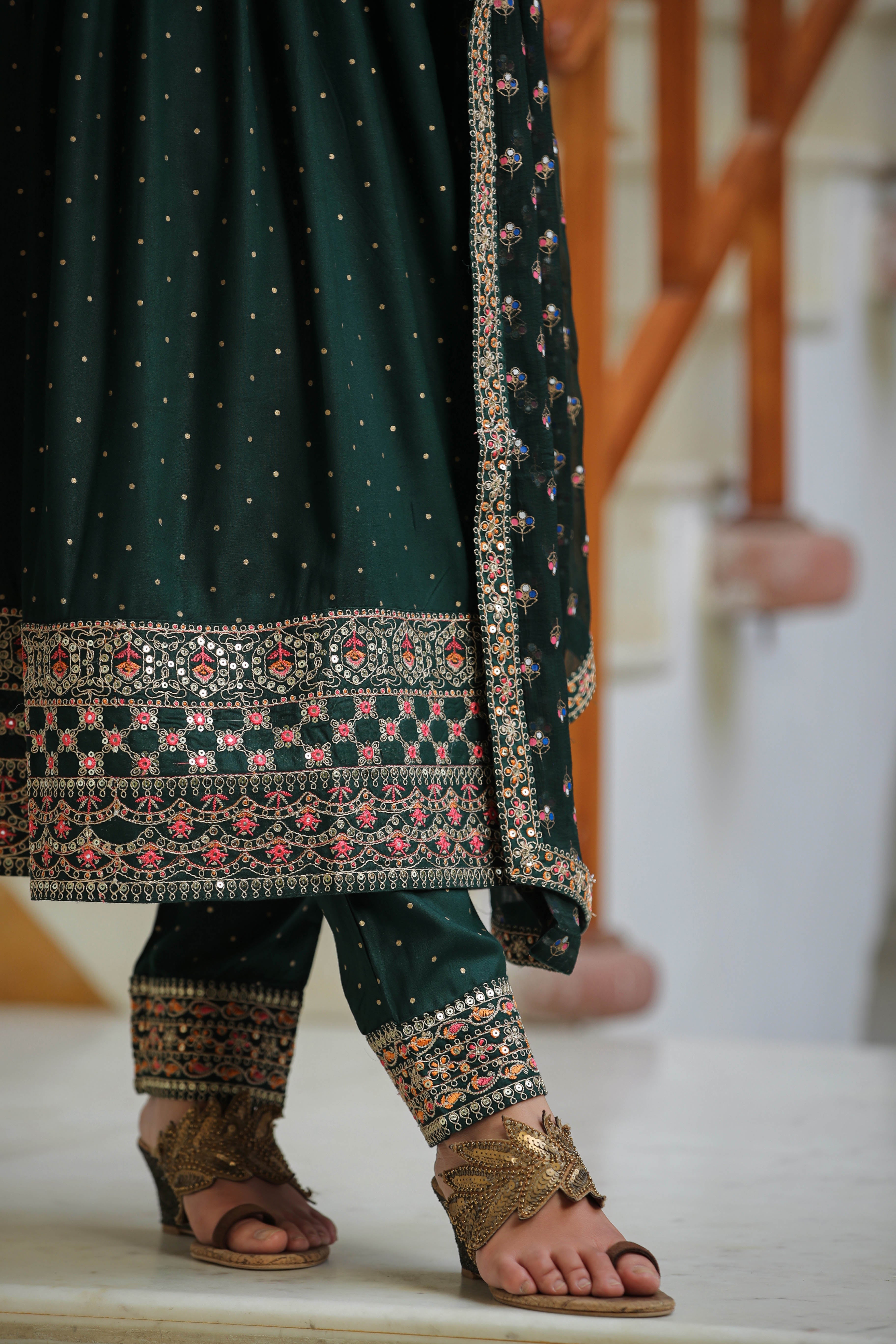 Green Embroidered Rayon Suit with Dupatta