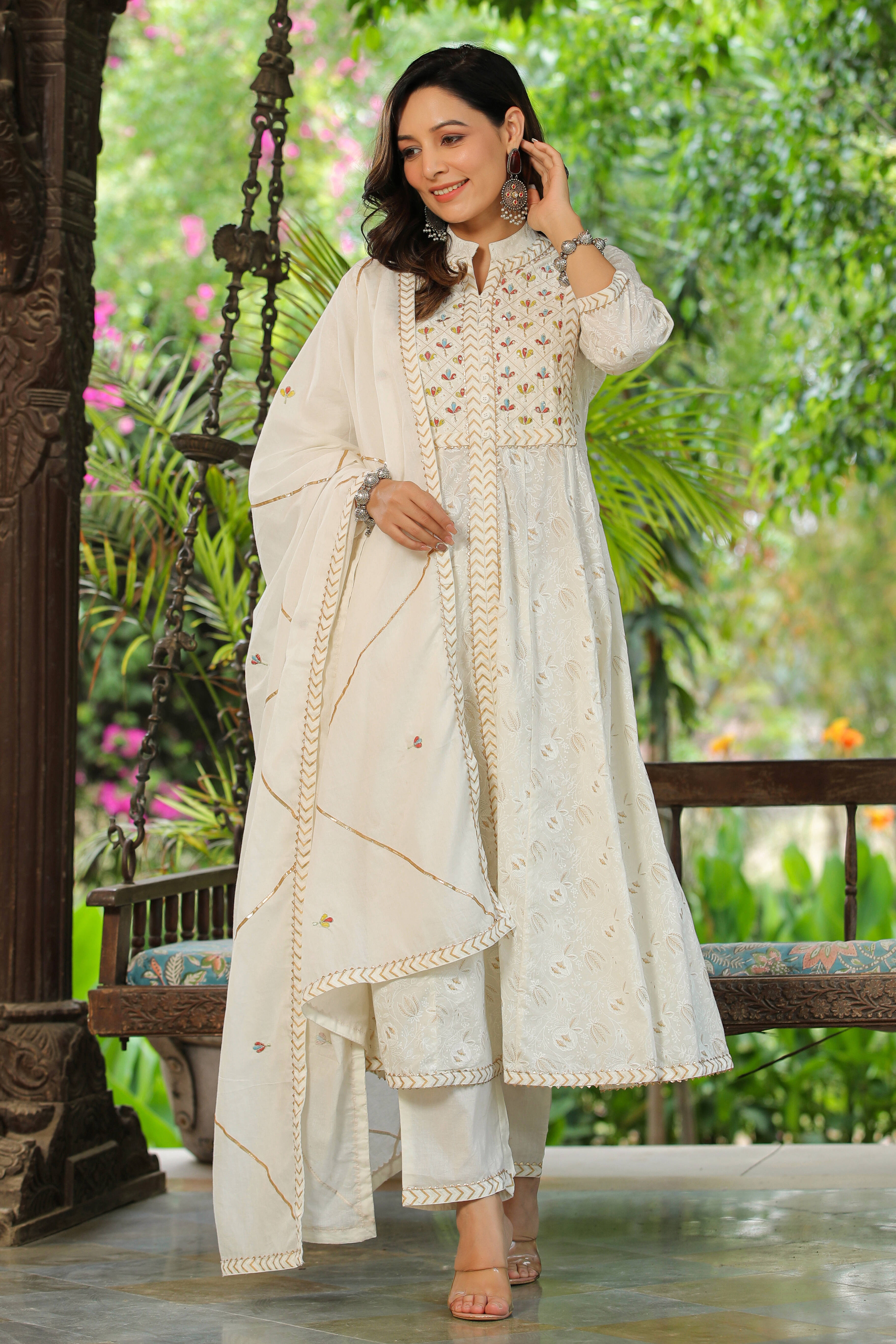 White Embroidered Cotton Suit with Dupatta