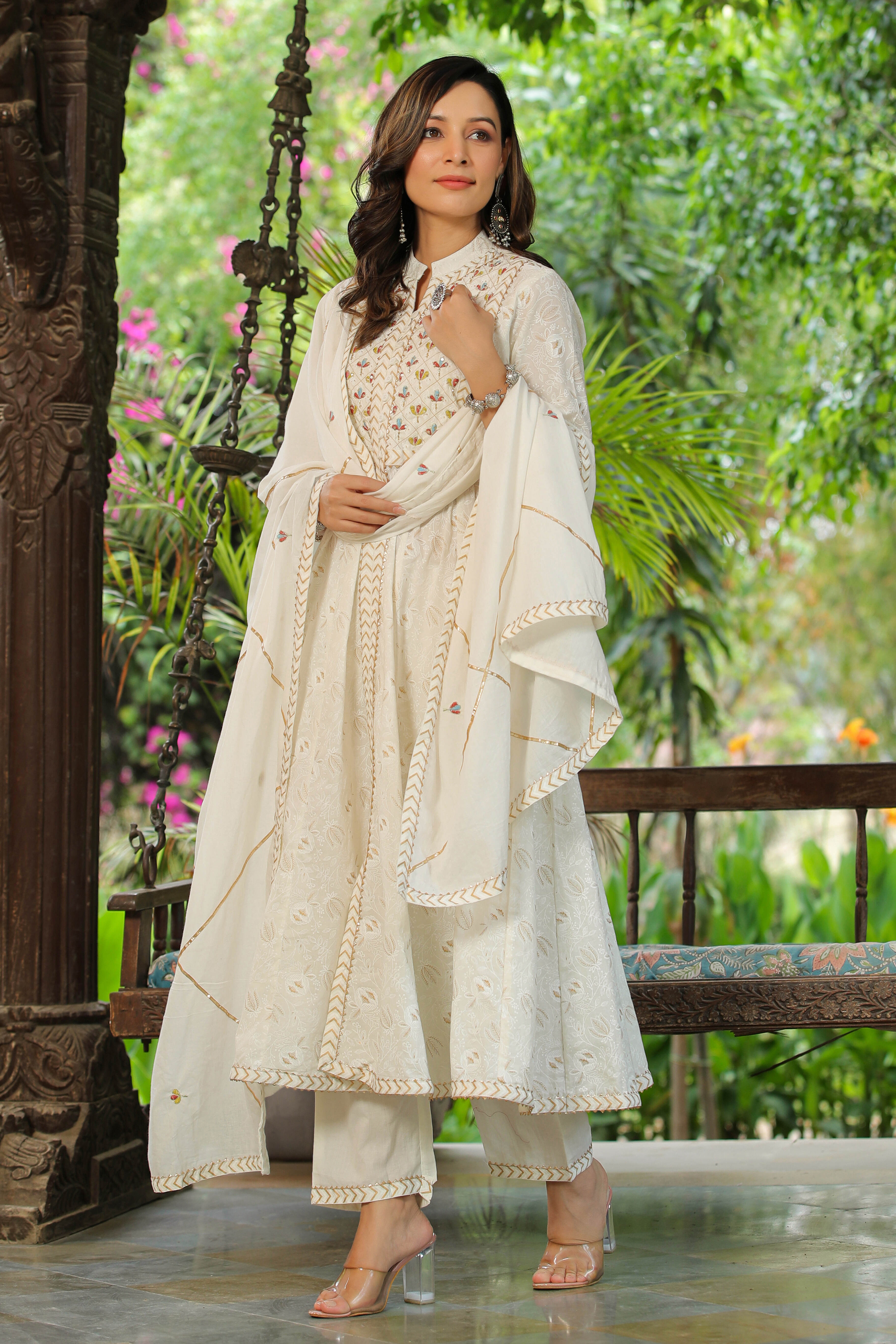 White Embroidered Cotton Suit with Dupatta