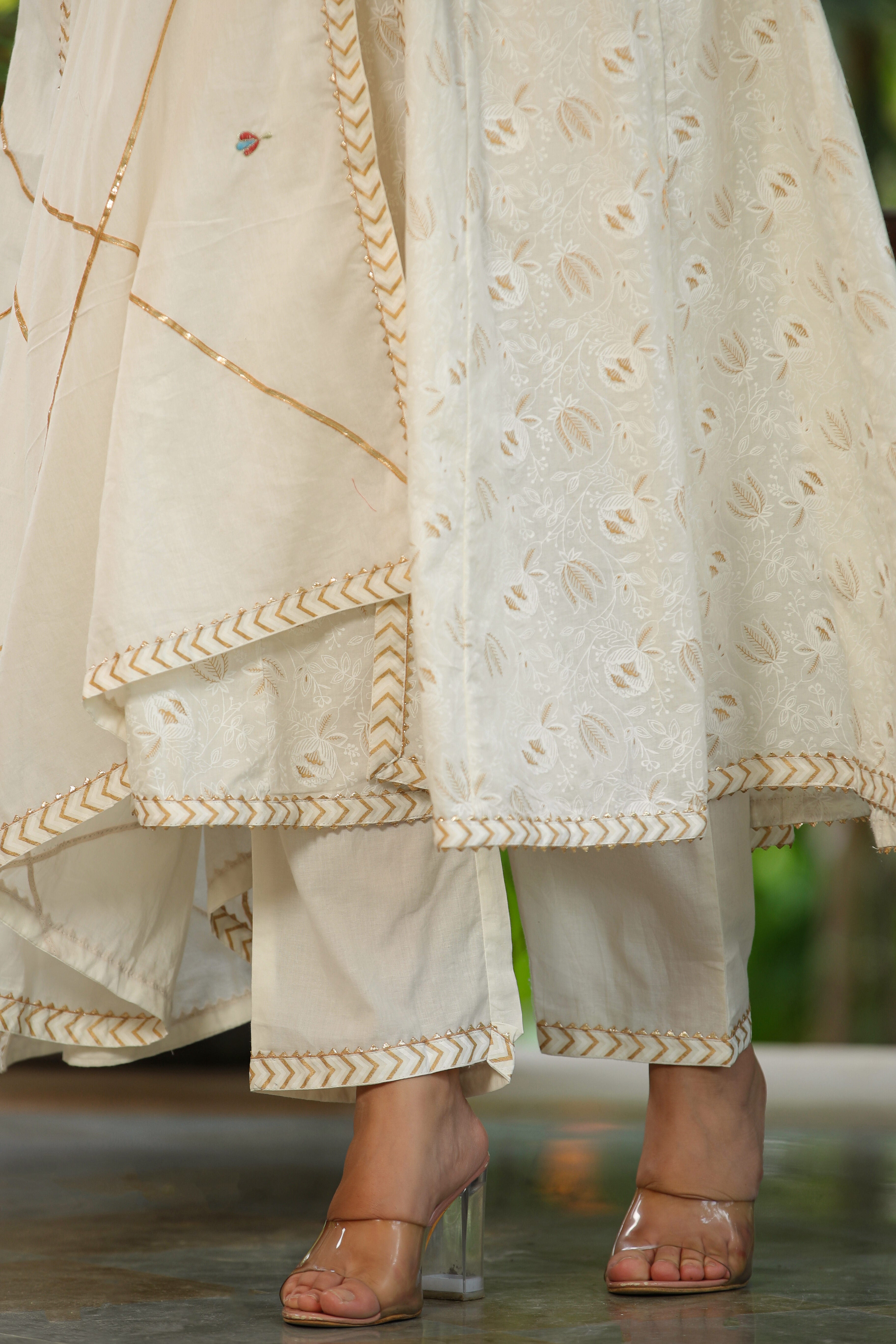 White Embroidered Cotton Suit with Dupatta