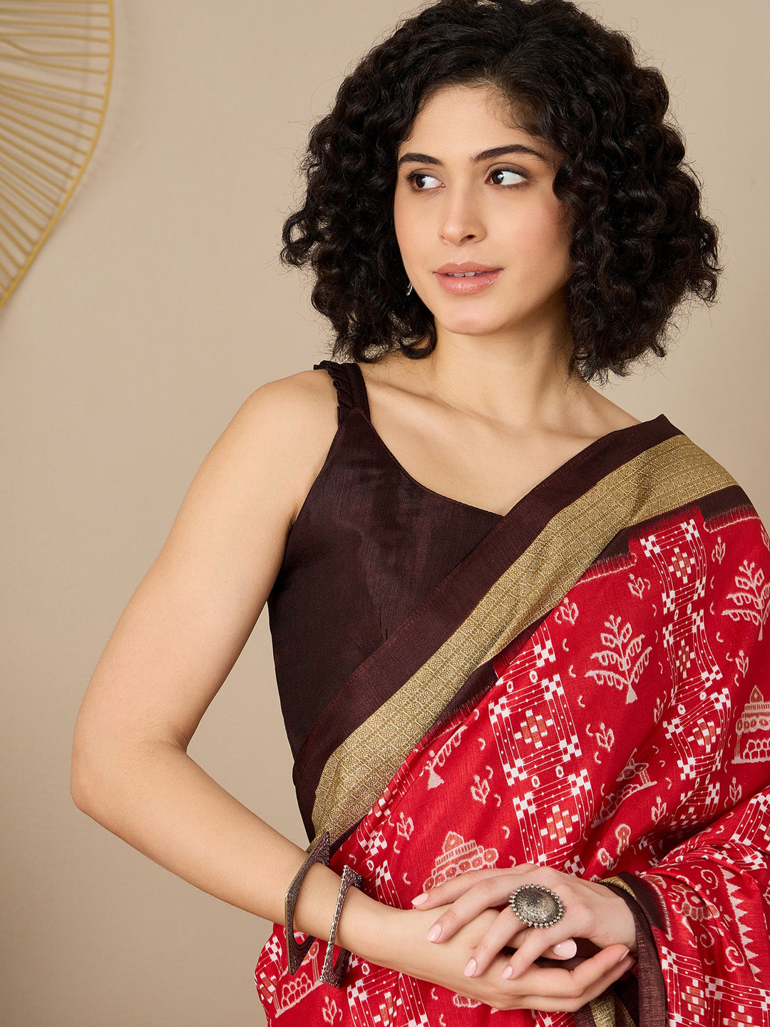 Bhagalpuri Silk Brown Printed Ready to Wear With Blouse