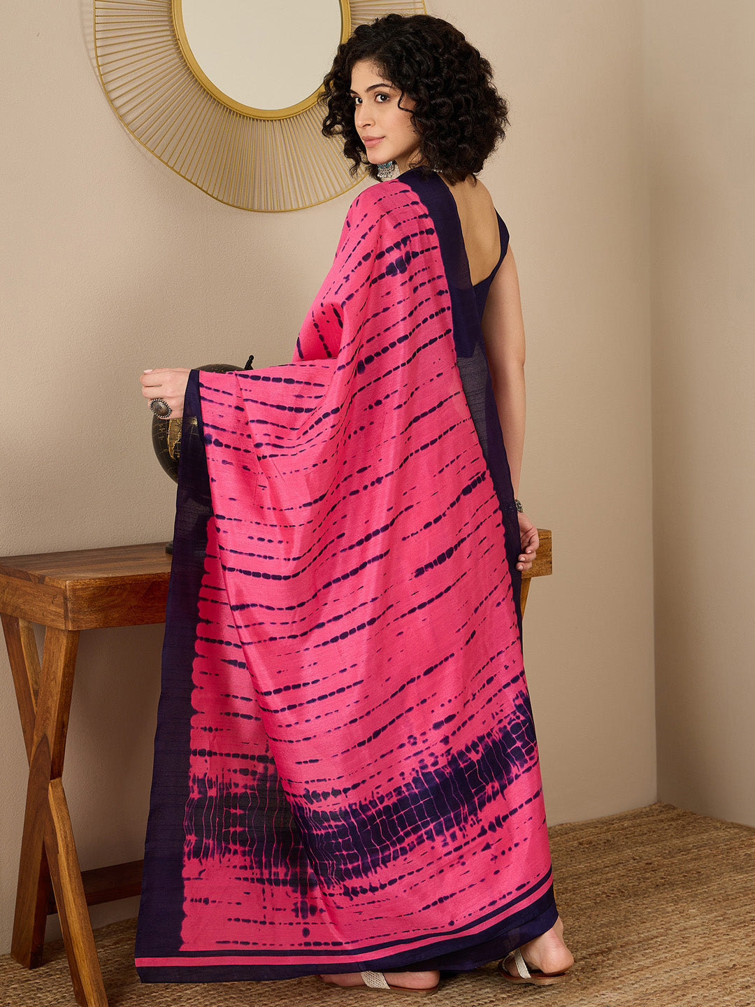 Bhagalpuri Silk Navy Blue Printed Ready to Wear With Blouse