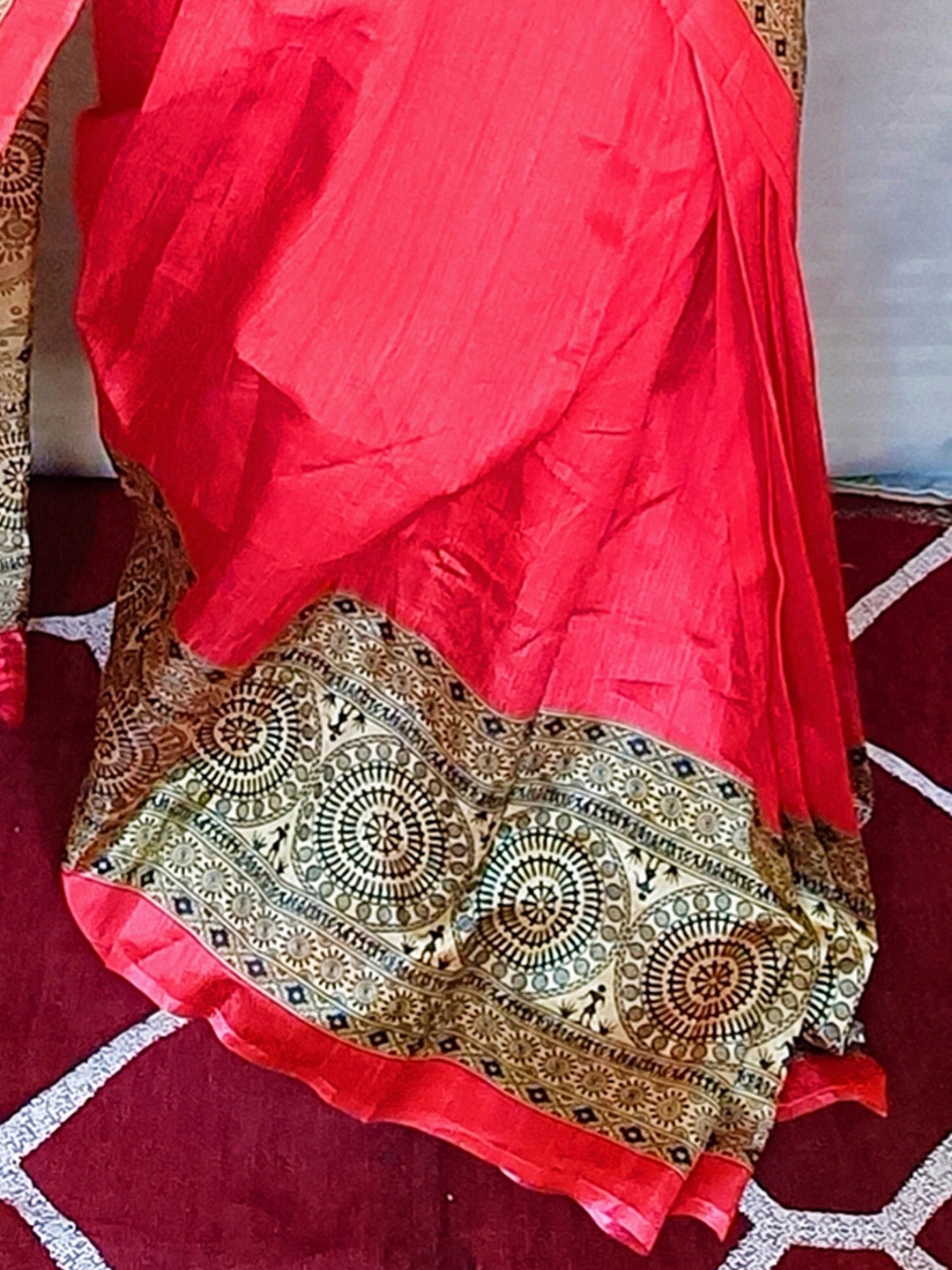 Art Silk Red Printed Ready to Wear With Blouse