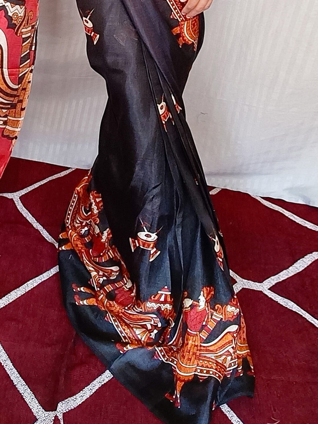 Bhagalpuri Silk Black Printed Ready to Wear With Blouse