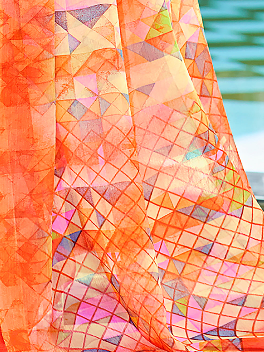 Chiffon Orange Printed Designer Saree With Blouse