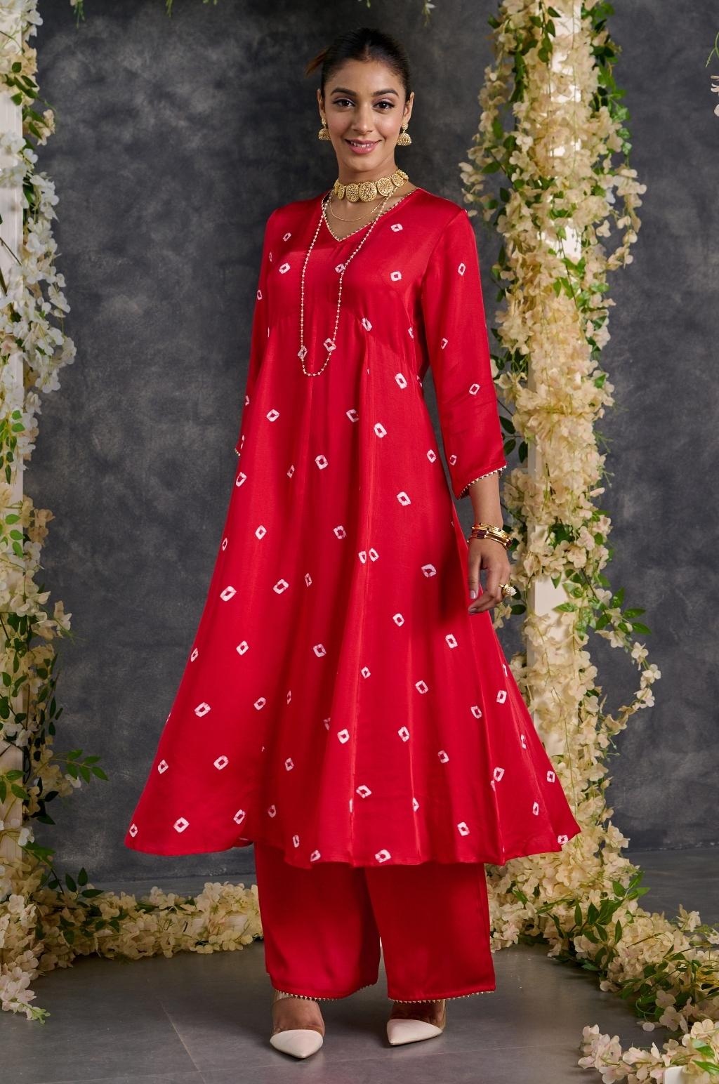 Bandhani A-line Modal Satin Kurta