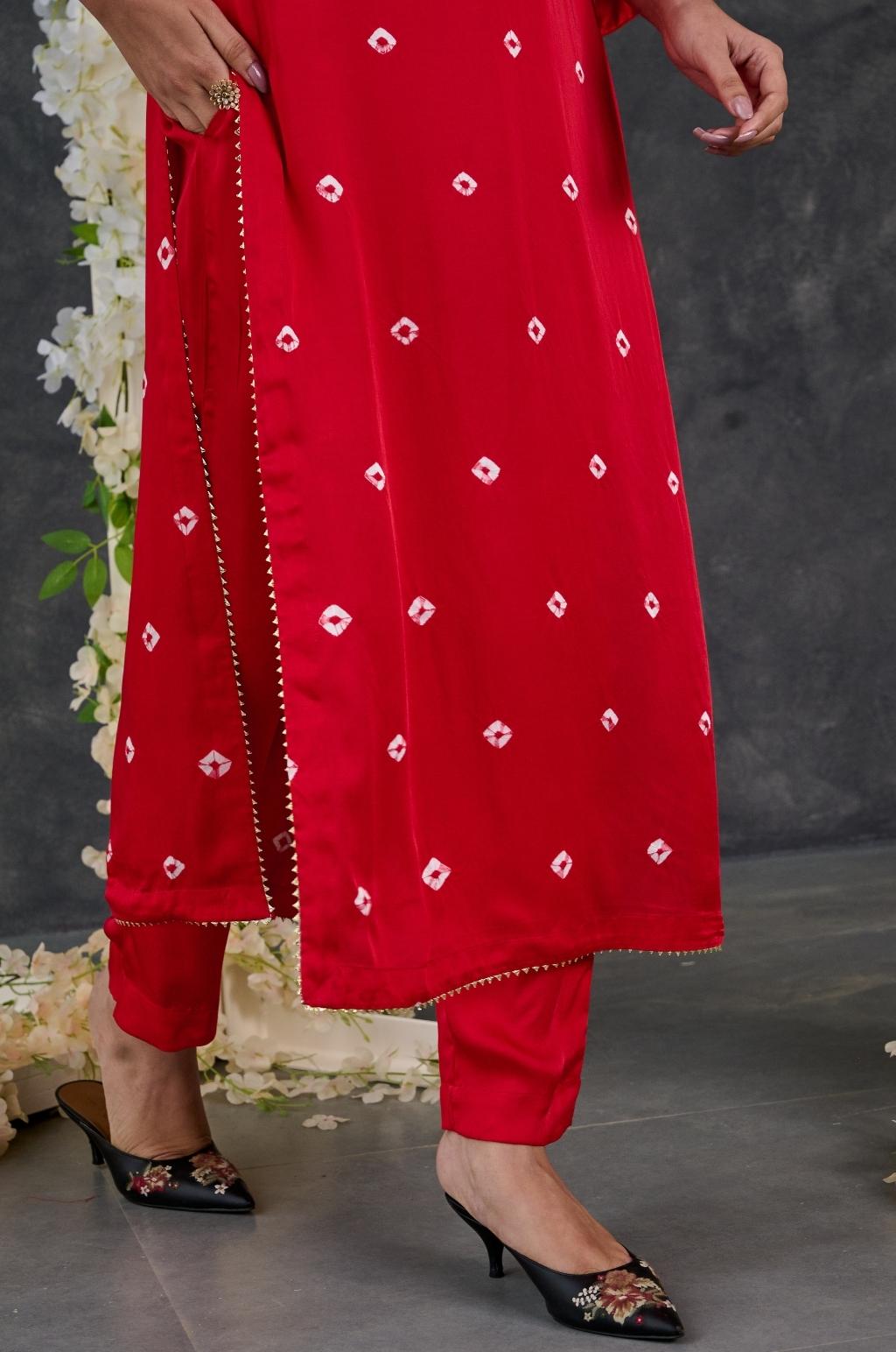 Bandhani High Slit Modal Satin Kurta