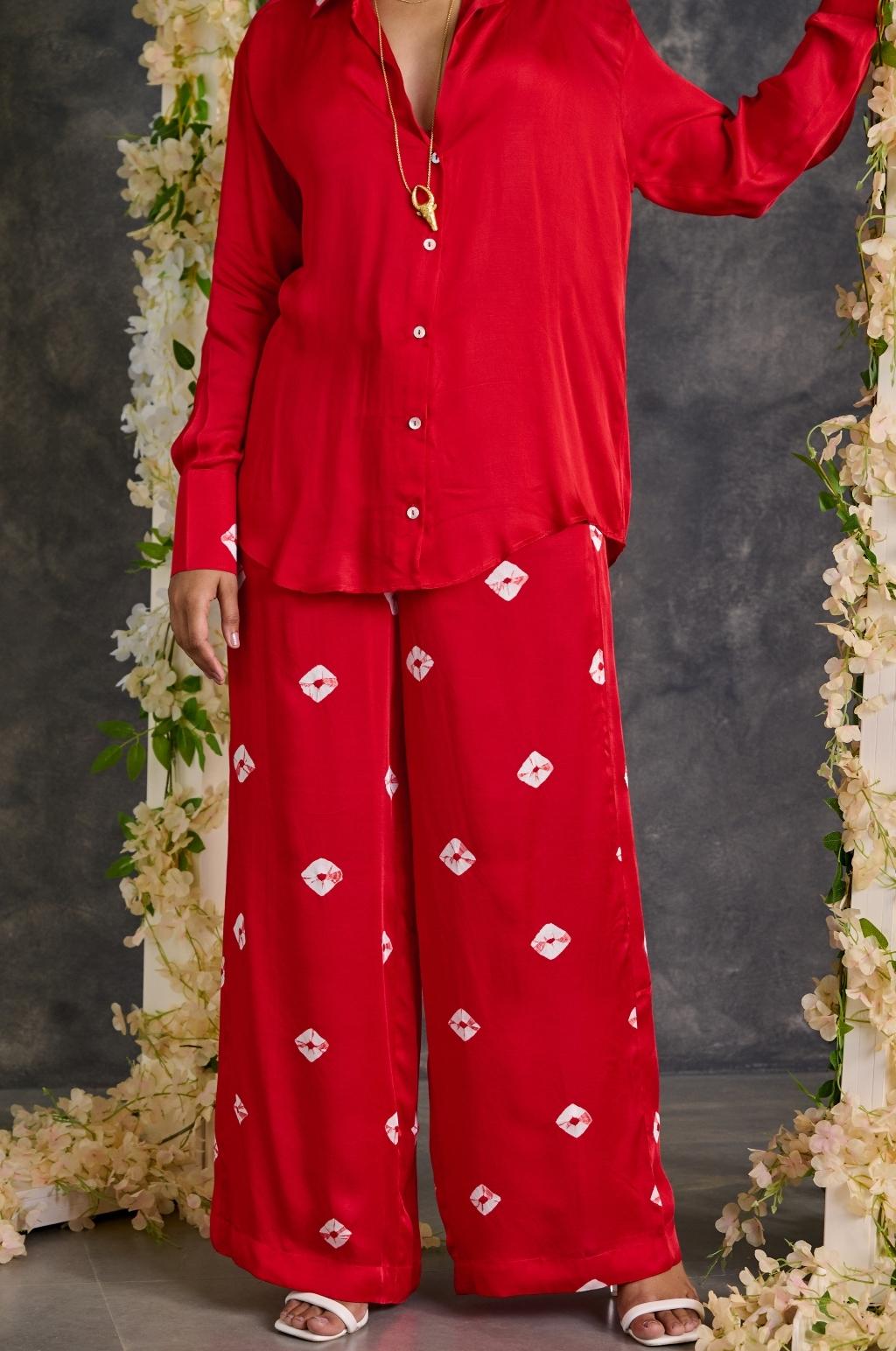 Red Bandhani Modal Satin Co-Ord Set