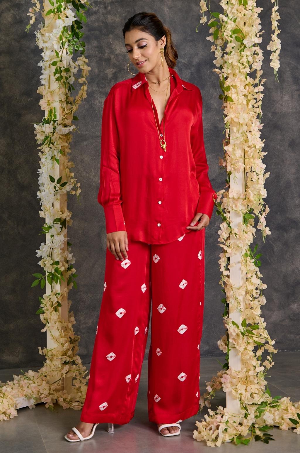 Red Bandhani Modal Satin Co-Ord Set
