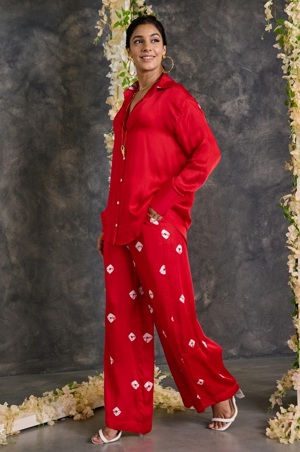 Red Bandhani Modal Satin Co-Ord Set