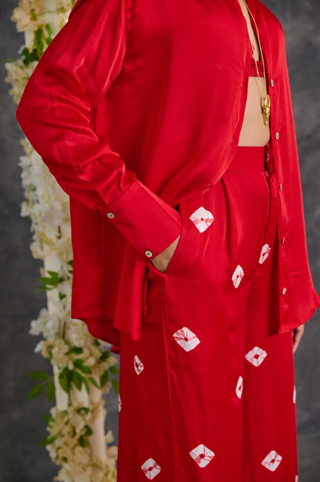 Red Bandhani Modal Satin Co-Ord Set