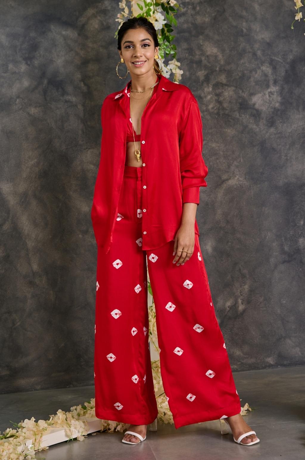 Red Bandhani Modal Satin Co-Ord Set
