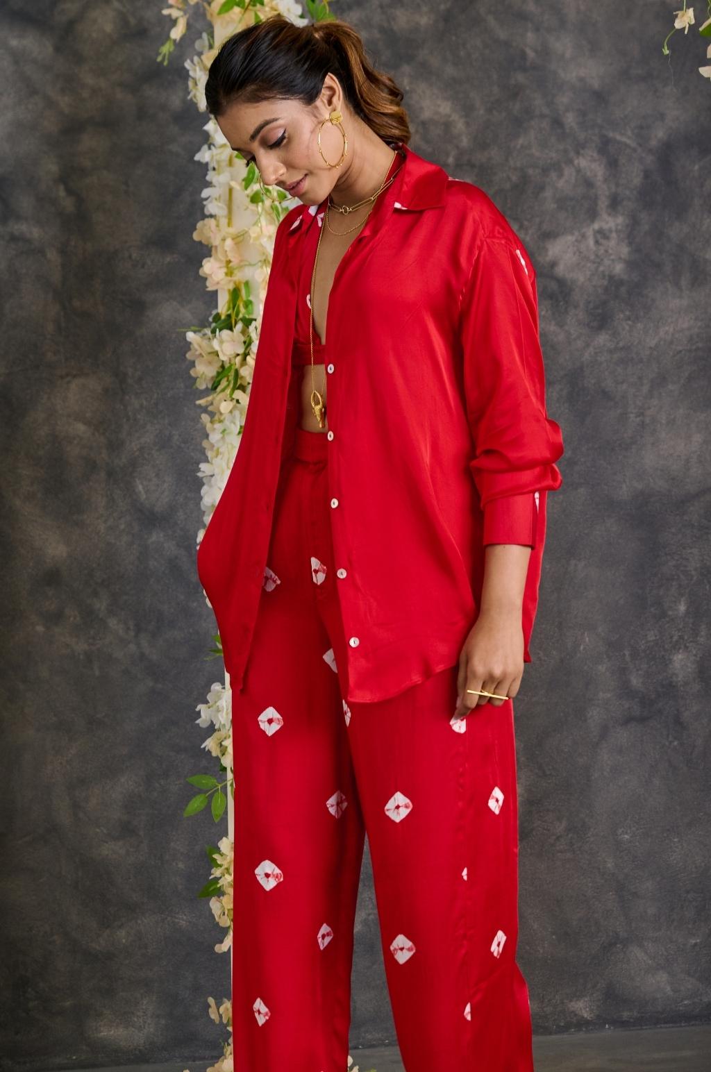 Red Bandhani Modal Satin Co-Ord Set