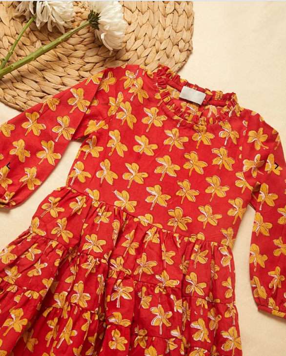 Red Hand Block Printed Cotton Dress