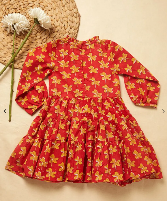 Red Hand Block Printed Cotton Dress