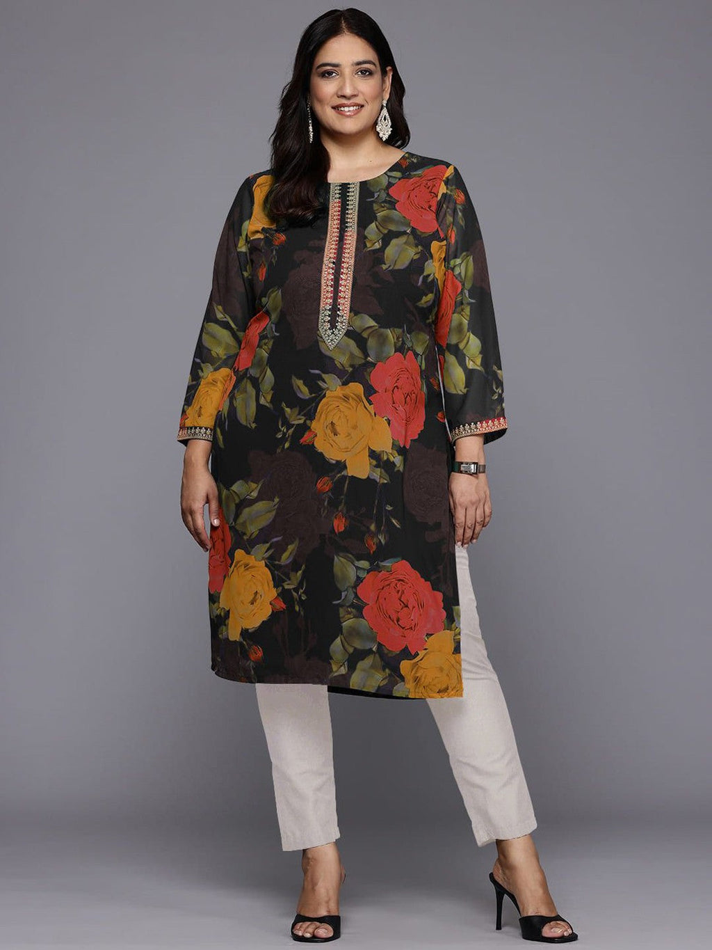 Women Floral Printed Floral Georgette Kurta-AH