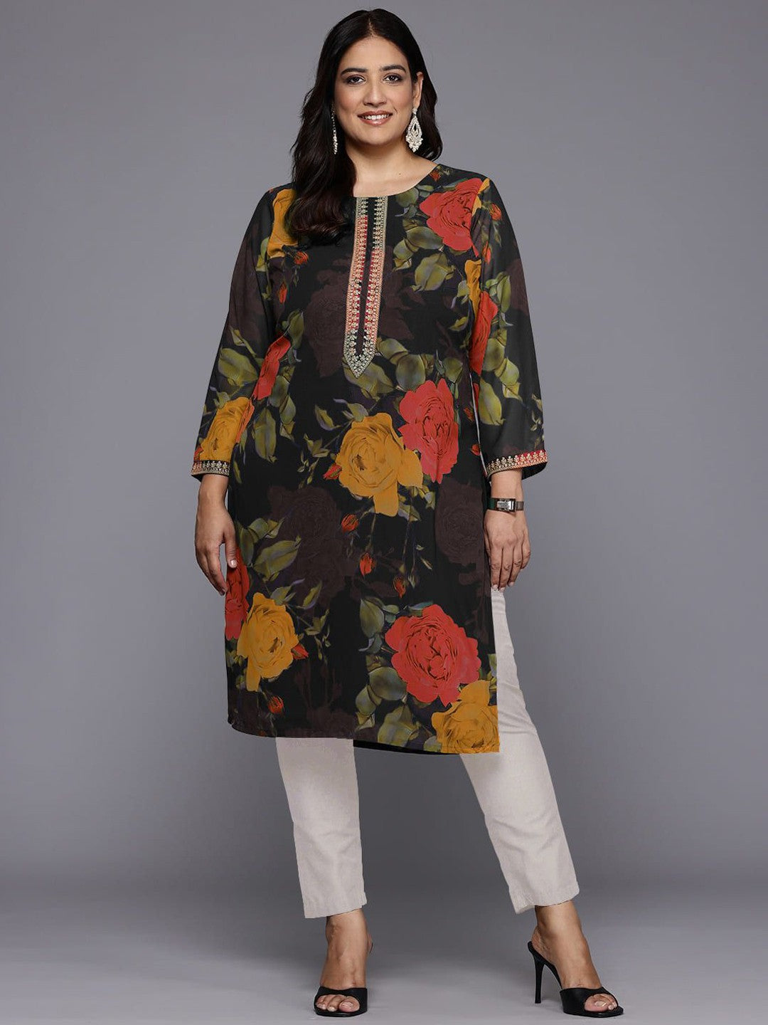 Women Floral Printed Floral Georgette Kurta-AH