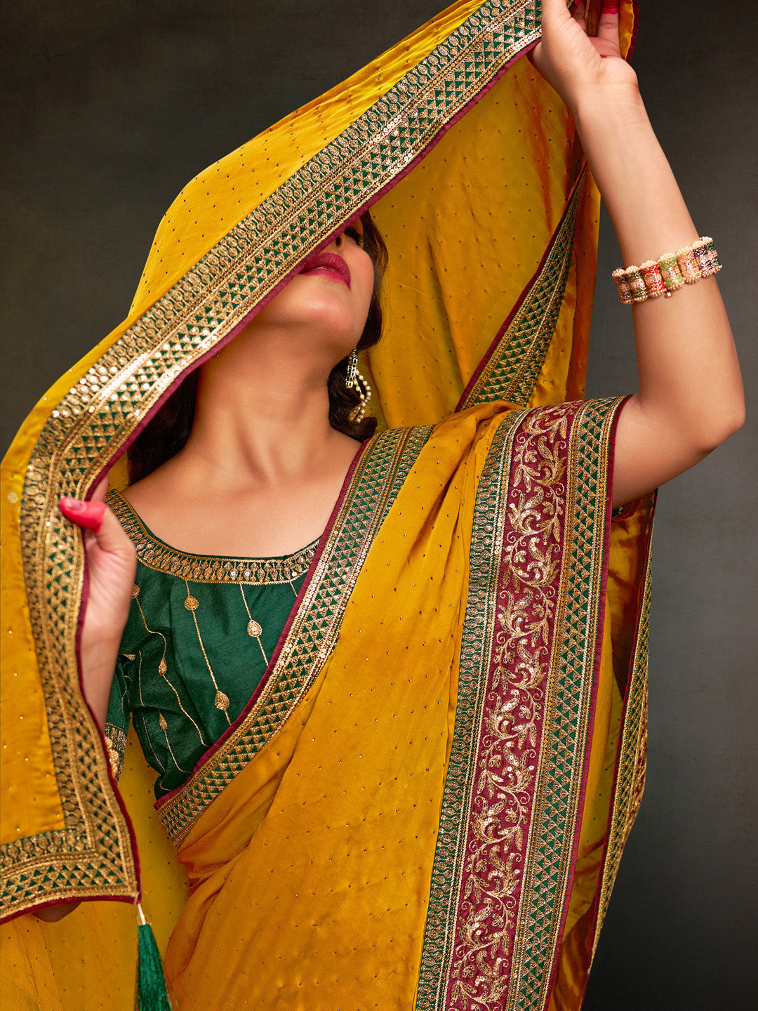 Satin Silk Green Embroidered Designer Saree With Blouse