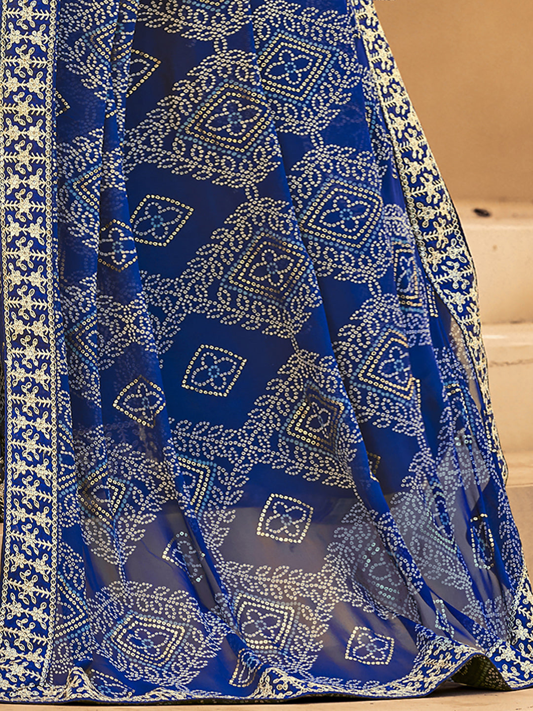 Georgette Blue Embellished Designer Saree With Blouse