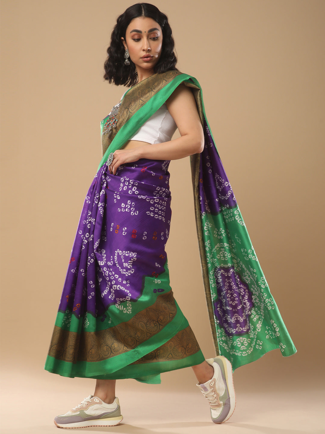 Art Silk Purple Printed Designer Saree With Blouse