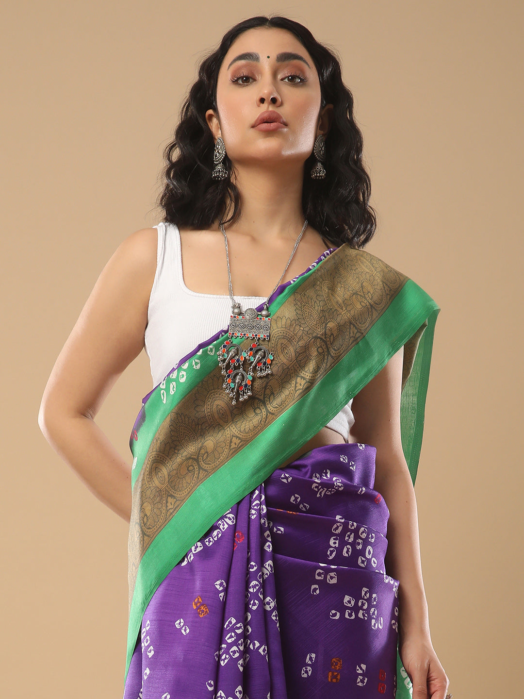 Art Silk Purple Printed Designer Saree With Blouse