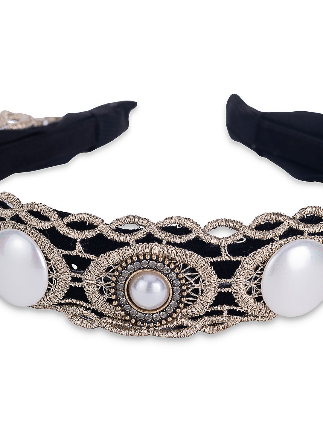 Luxe Pearl Velvet Headband Blue