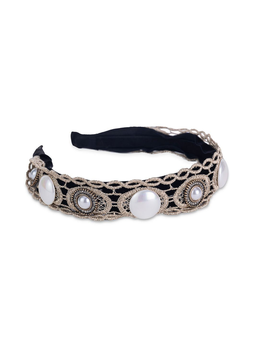 Luxe Pearl Velvet Headband Blue